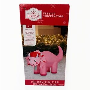 25 inch Festive Triceratops Christmas Airblown Yard Inflatable